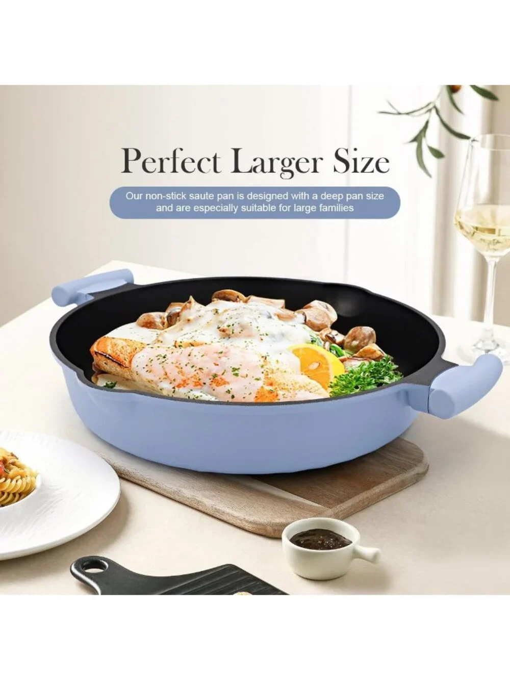 14-Inch Nonstick Deep Frying Pan Skillet with Lid - Large Saute Pan for Cooking